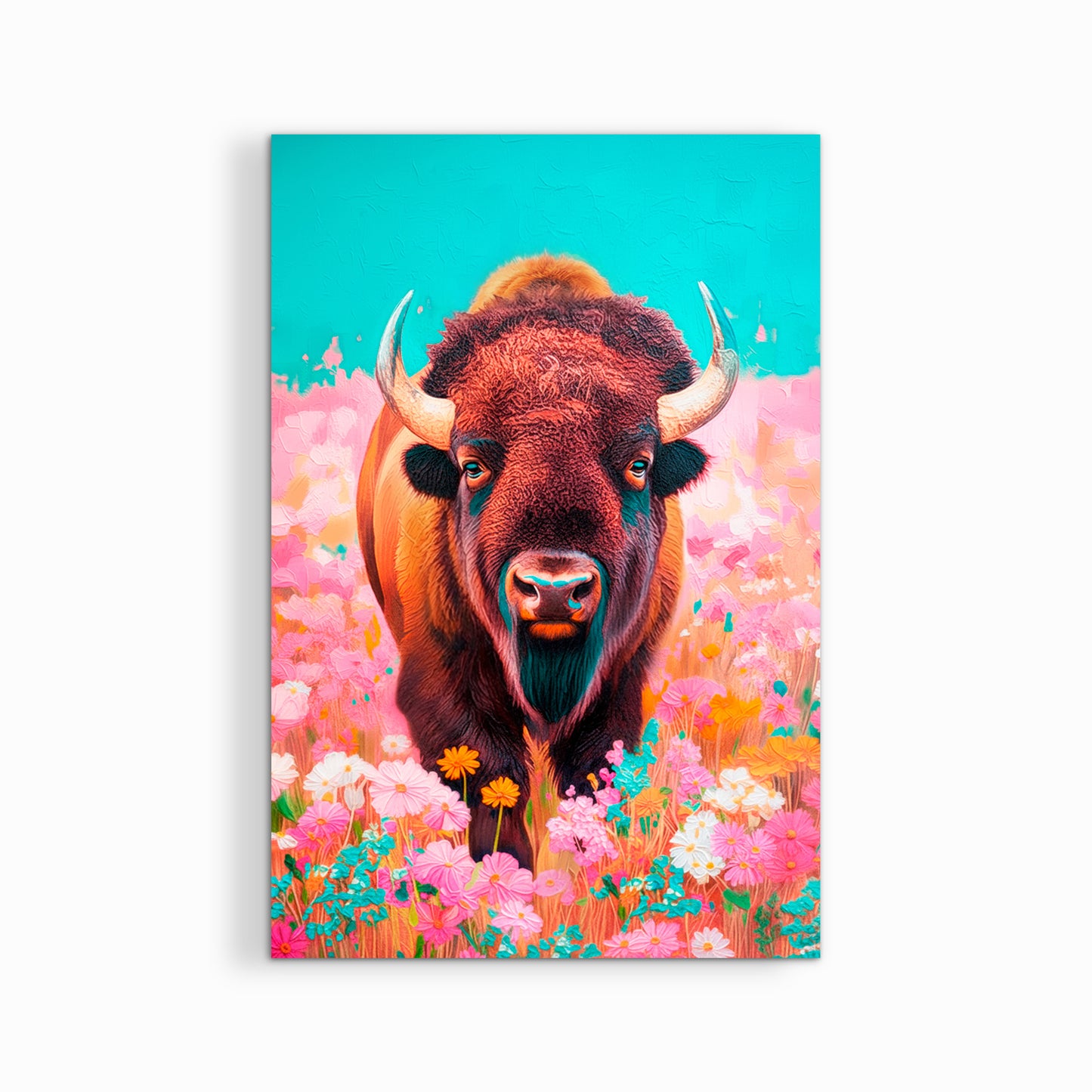 buffalo canvas wall art on white background, vibrant western bison artwork with bold southwestern colors