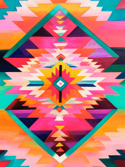 Interbeing abstract geometric wall art with colorful southwestern pattern and symmetrical design