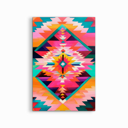 Colorful abstract geometric wall art printed on canvas on white background