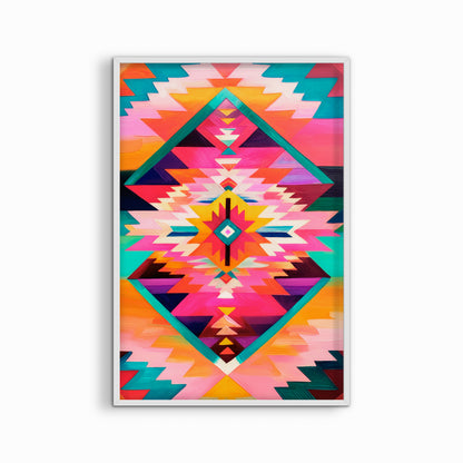 Abstract geometric wall art in white frame on clean white background