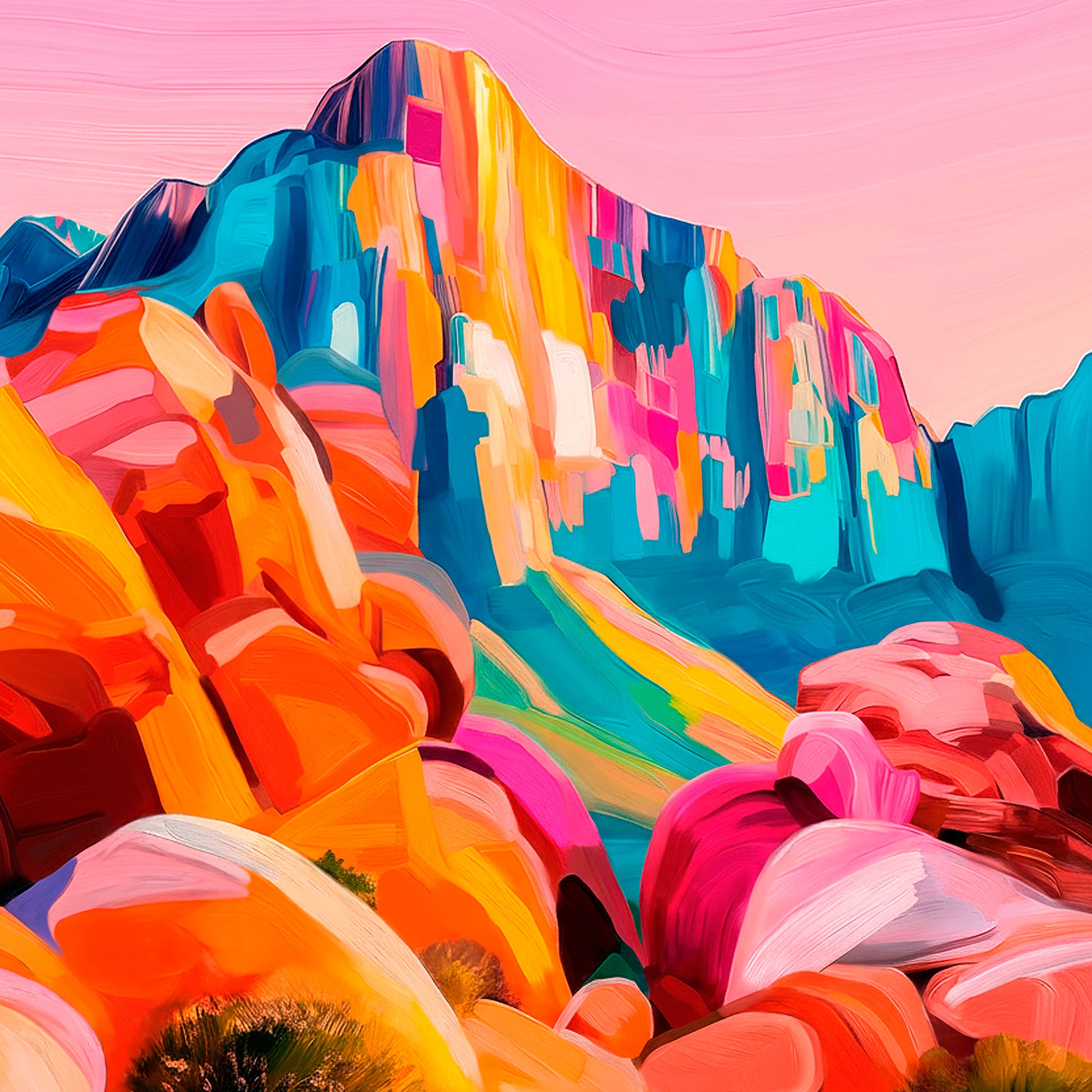Colorful desert canyon wall art print featuring vibrant pastel rock formations and dreamy western landscape