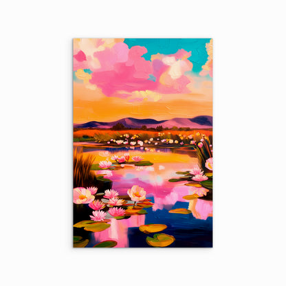 pink water lily art print on white background, floral pond landscape giclee paper print