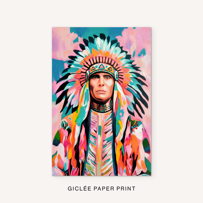 Southwest portrait giclée print featuring bright pink, turquoise, orange, and teal colors with bold western-inspired details.