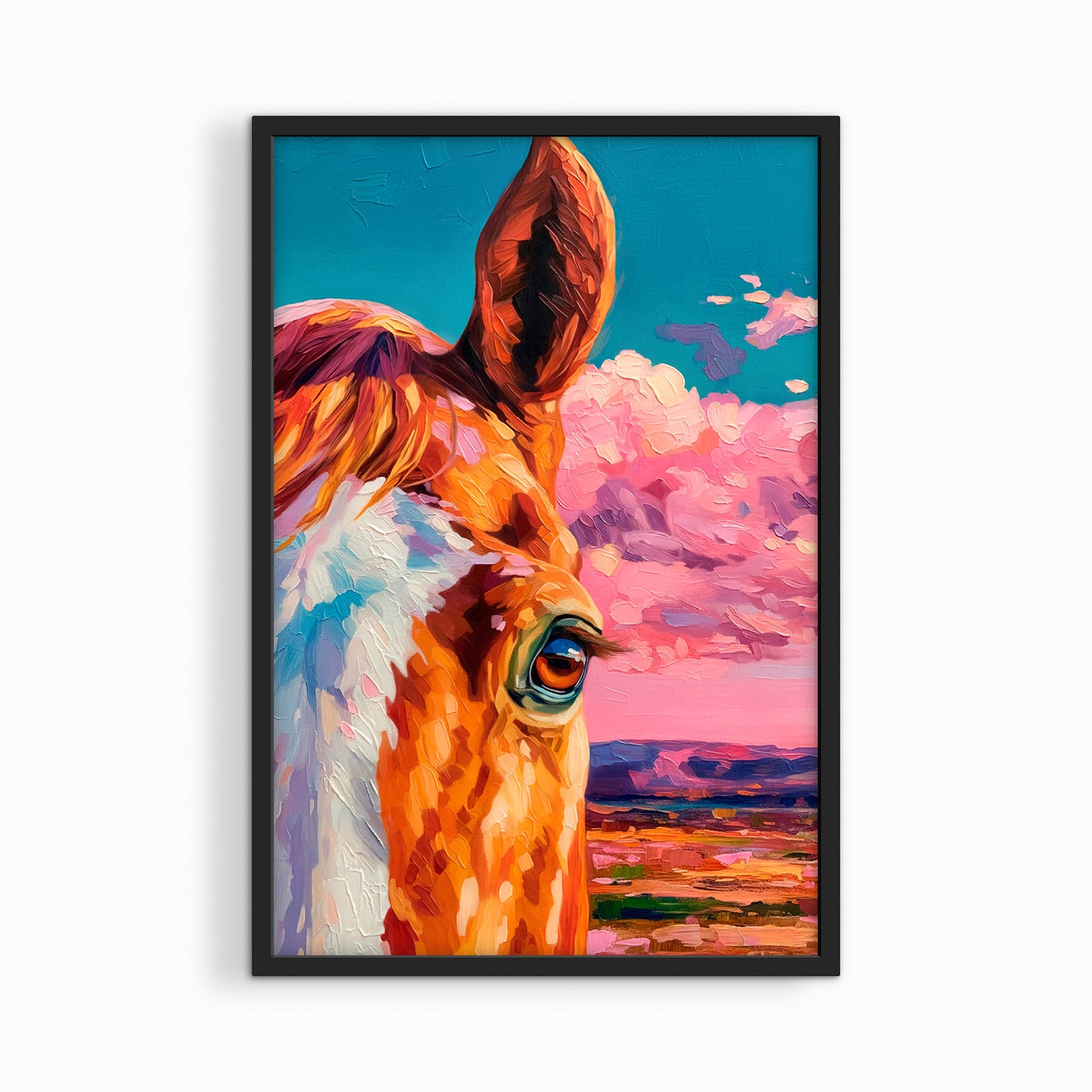 Western horse wall art framed in black wood