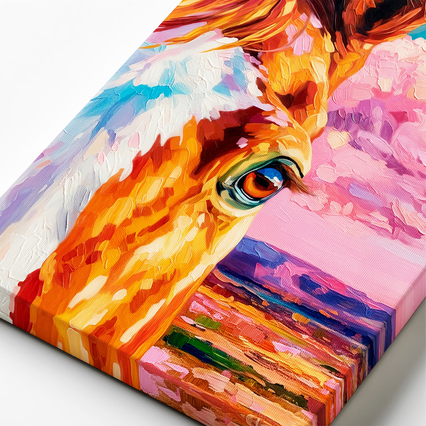 Detail of canvas texture on modern western horse wall art print