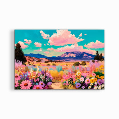 Colorful western wildflower landscape printed on canvas isolated on white background